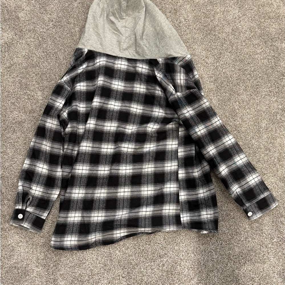 Woman’s Black and Gray Plaid Jacket with Hood
